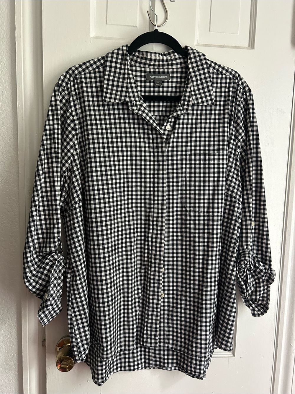 Women’s Black & White Gingham Button-Down Shirt